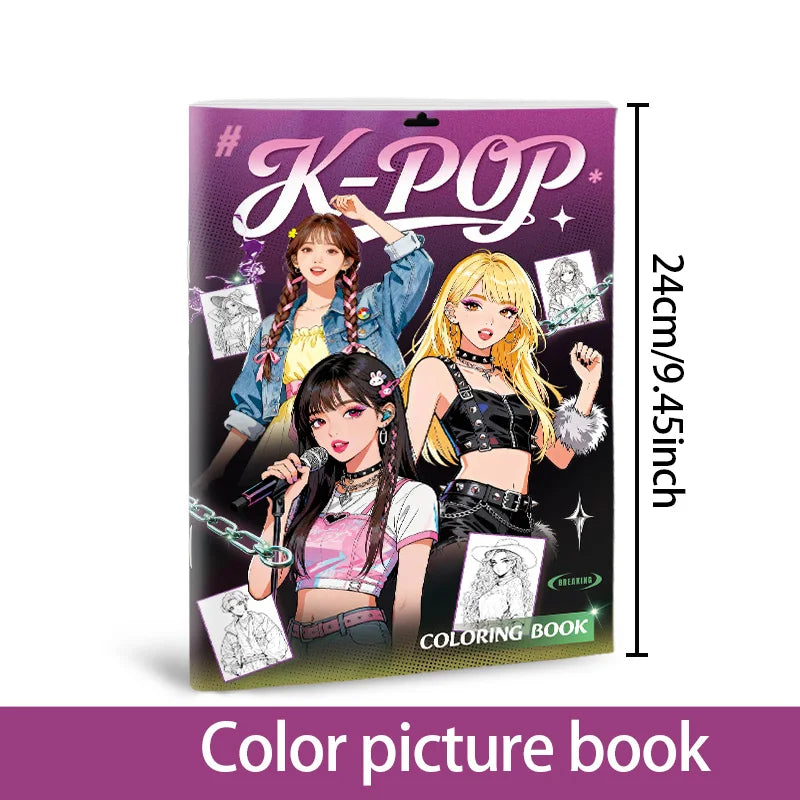K-Pop Coloring Book for Girl Cute Idol Characters & Fashion Outfits |   Fun Coloring Activity for K-Pop Fans & Teens
