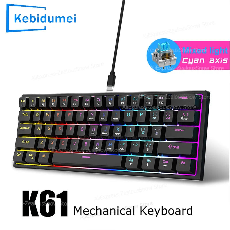 104 Keys Mechanical Feel Keyboard Wired Gaming Keyboard for Laptop PC Ergonomics RGB Backlit 61Key Cyan Axis Keycaps Keyboard