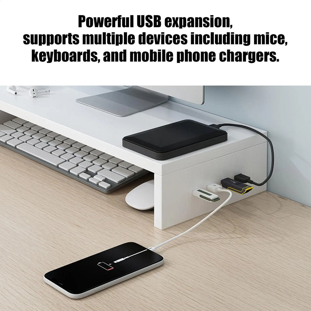 Monitor Height Stand 4 USB Ports Ventilation Shelf Booster Office Printer Stand Computer Monitor Riser Keyboard Storage Rack