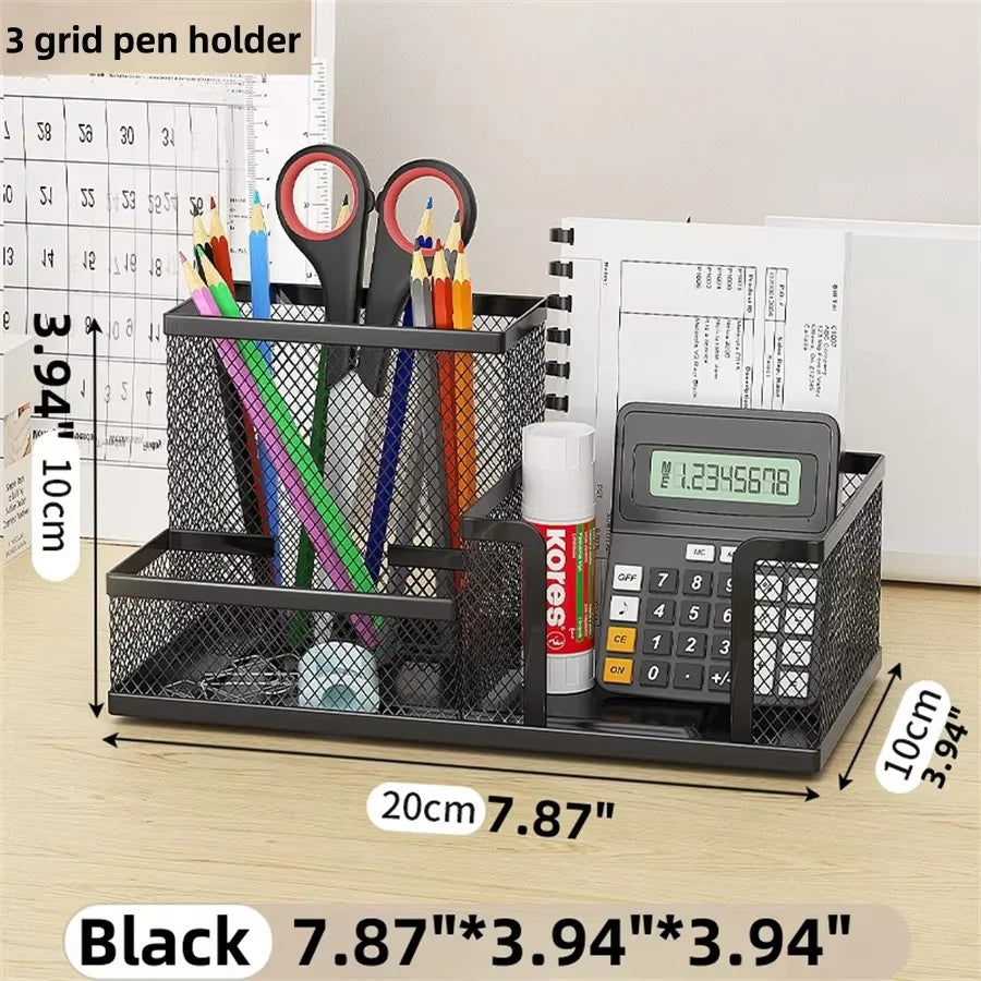 Black Mesh Desk Organizer - 3-Tier Storage with Pencil Holder & Baskets,Office Supplies Organizer for Desktop, Home & School Use