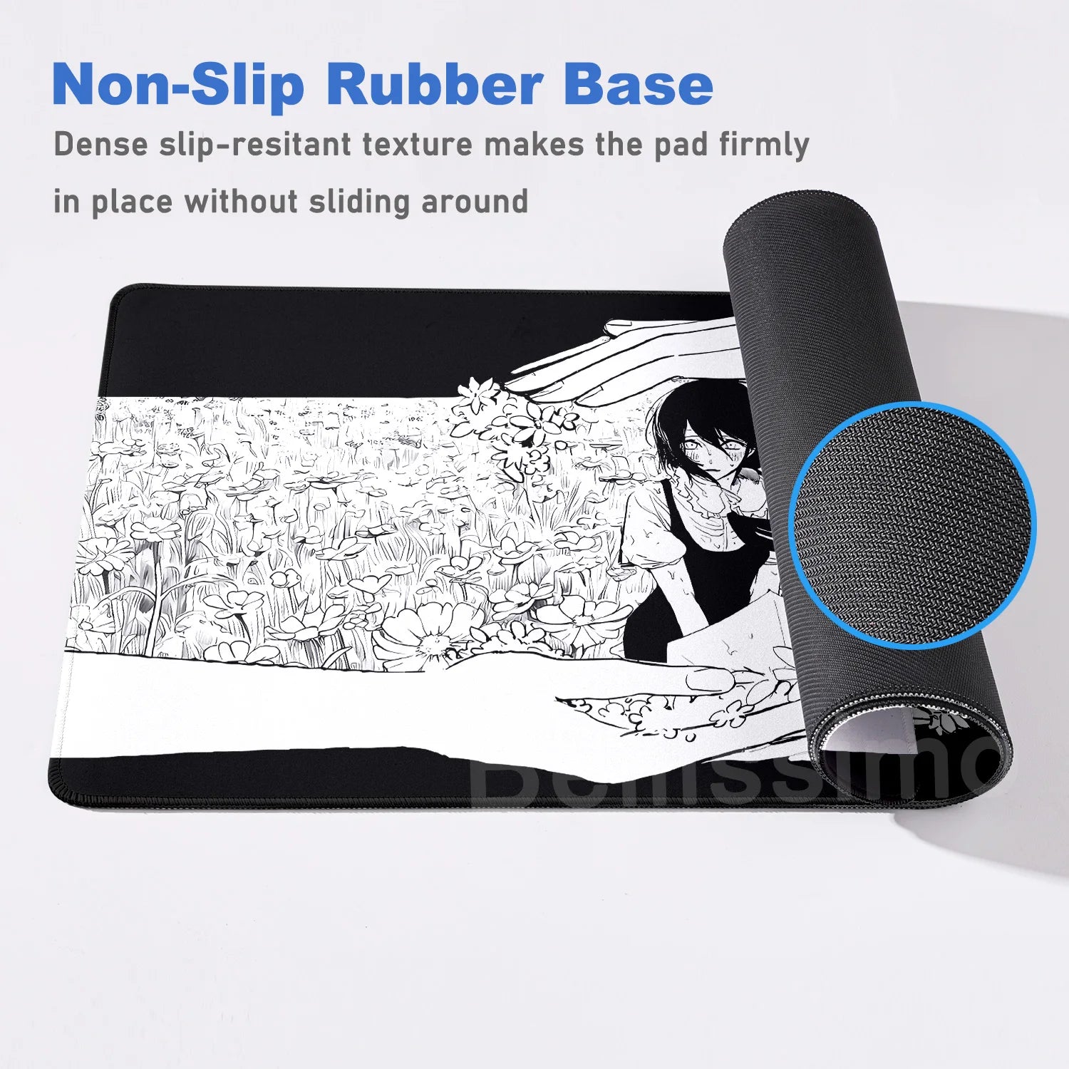 New Black and White Anime Girl Mousepad Large Mouse Pad Office Keyboard Edge Locking Desk Mat PC Gamer Accessories Non-slip Mat