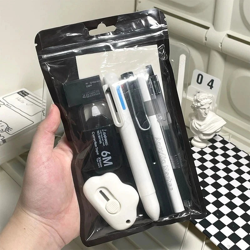 Multifunctional Stationery Set,Sticky Note,Acrylic Pen,Utility Knife,Correction Tape,Eraser,Pencil,Gel Pen,Student Stationery