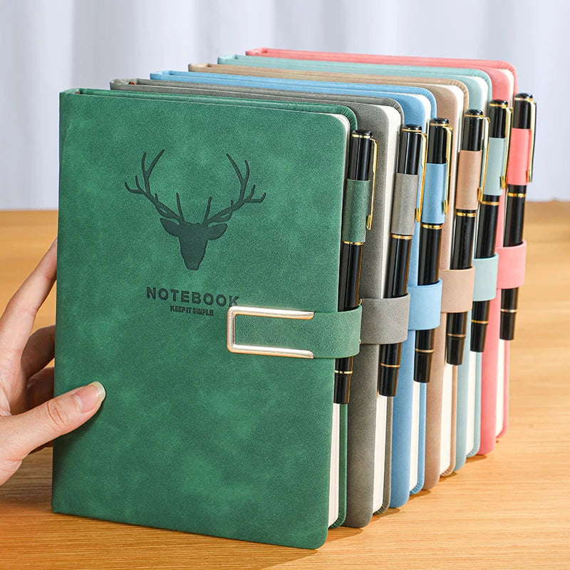 200pages A5 Leather Notebook with Leather Notebook Cover, Personalized Soft Cover and Bookmark, Perfect for Business, Meeting