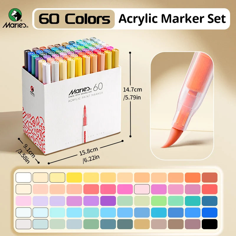 Marie's 24/36/48/60 Colors Acrylic Marker Set for Wood,Canvas,Stone,Rock Painting,Glass,Ceramic Surfaces,DIY Crafts for Adults