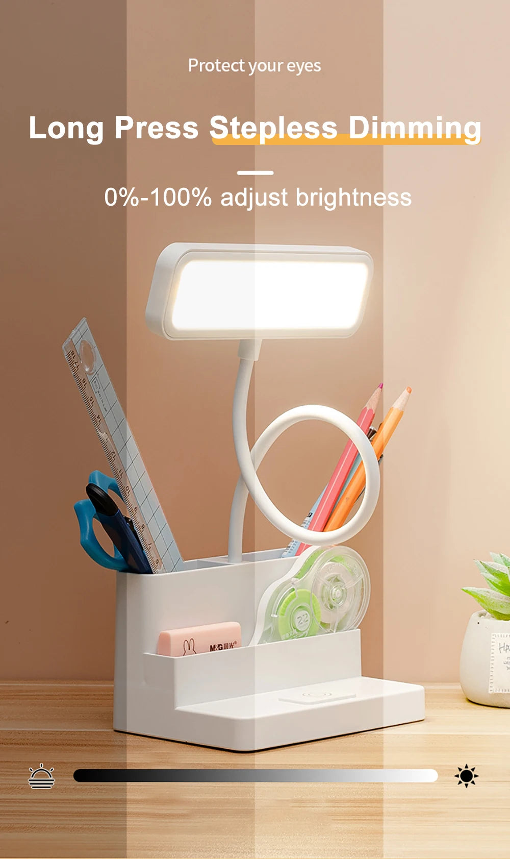 Desk Lamp Rechargeable Light Usb Led Table Lamp Office Study Reading Desk Night Lights With Pen Phone Holder Function