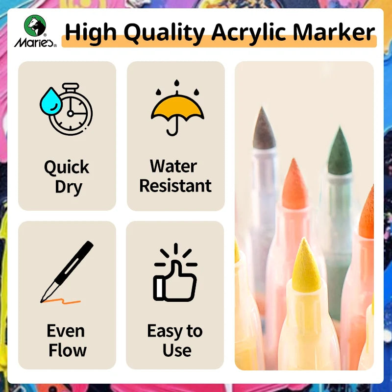 Marie's 24/36/48/60 Colors Acrylic Marker Set for Wood,Canvas,Stone,Rock Painting,Glass,Ceramic Surfaces,DIY Crafts for Adults