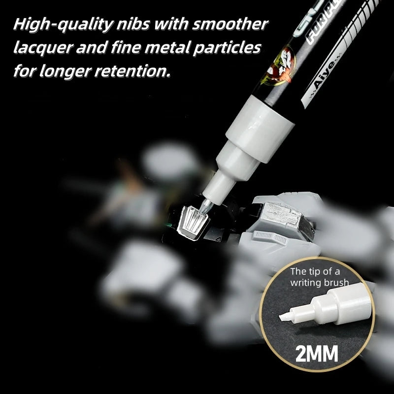 Metallic Markers Colouring Pens for Mech Painting Golden Paint Marker Pen Silvery Reflective Paint Model Marker Pen