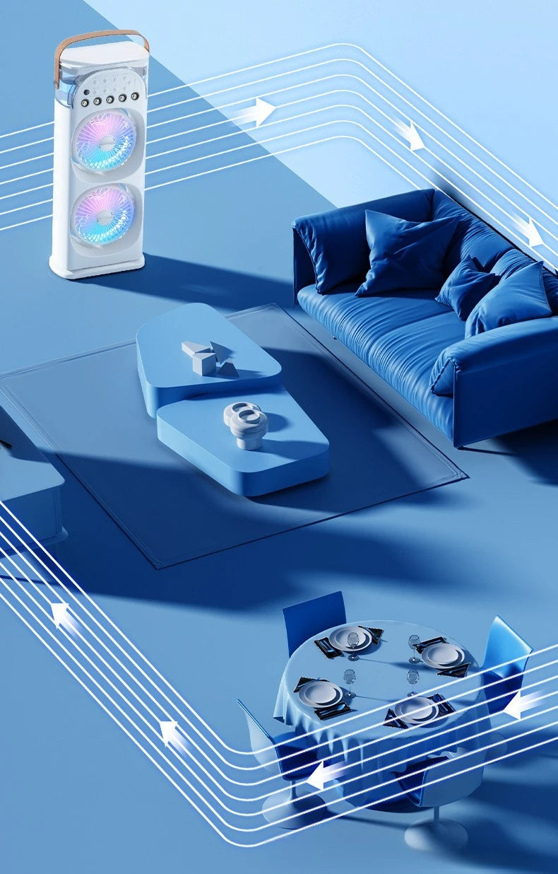 2025 5-Port Mist Fan - Desk Fan with Oscillation, Cooling, Aromatherapy, Colorful LED Lights, and Timer
