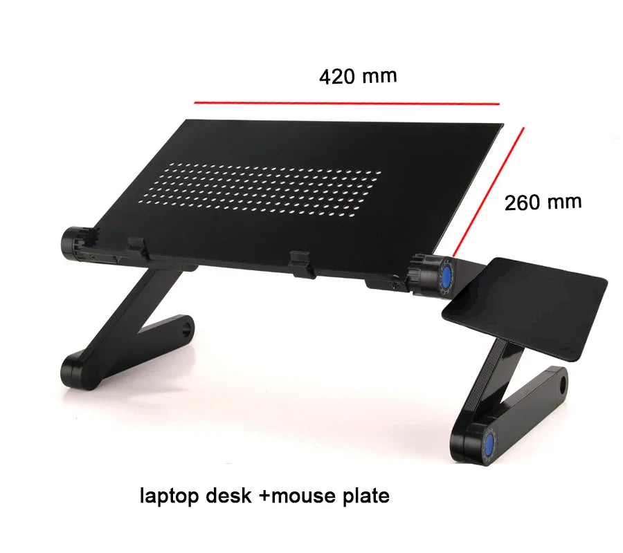 Adjustable Laptop Desk Stand Cooler Fan Portable Ergonomic Lapdesk for Bed Sofa PC Notebook Table Desk with Mouse Pad Aluminum