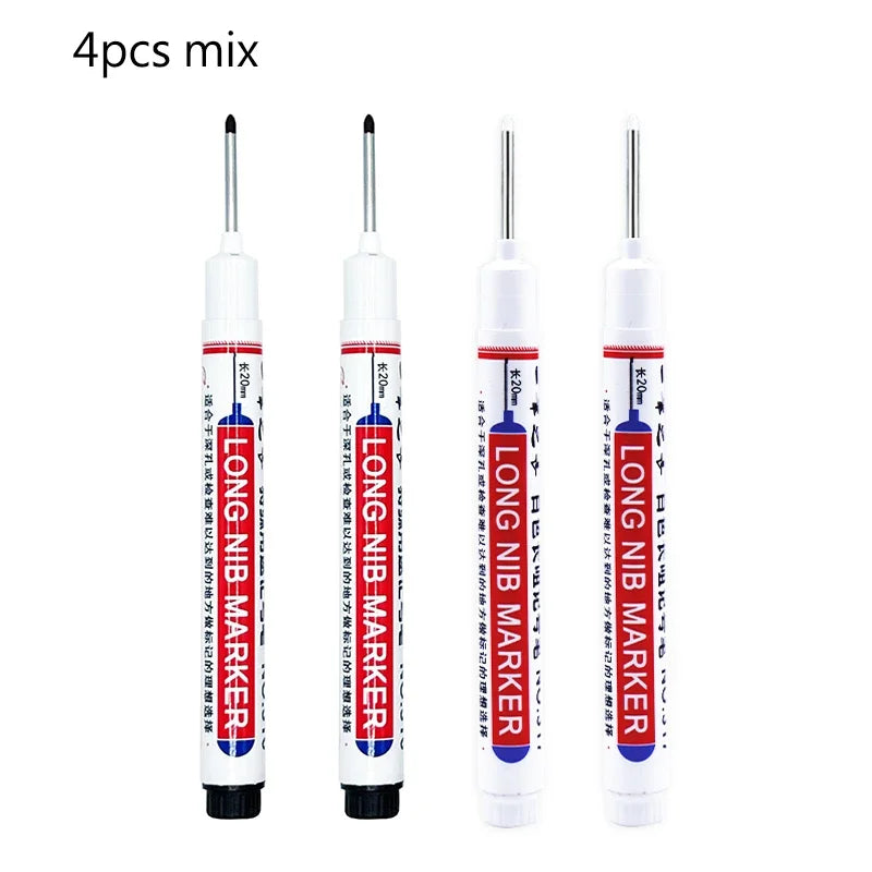 4/12 Pcs Waterproof Long Head Markers Deep Hole Marker Pen for Metal Carpenter Red/Black/Blue/Green Ink Woodworking Tools Marker