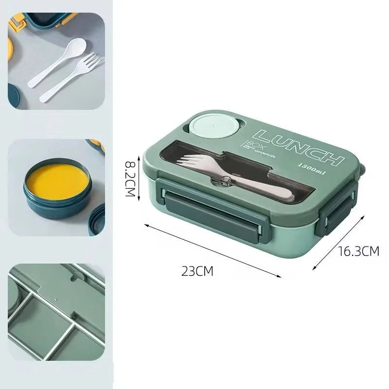 Compartment 1300ML Portable Lunch Box Kids Students Office Bento Box With Fork and Spoon Microwave Food Storage Container