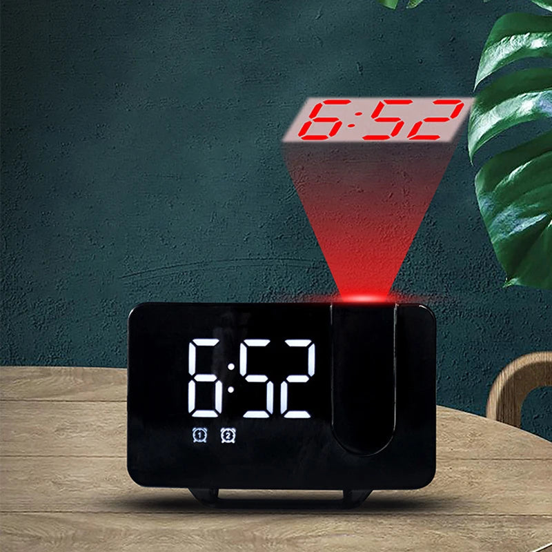 Bedroom Projection Alarm Clock, Digital Clock Radio with Projector, FM Radio, Adjustable Brightness, USB Port, Dual Alarms