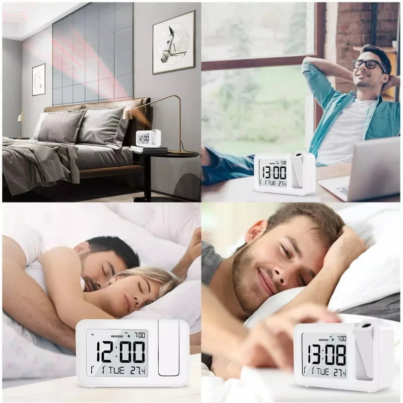 2025 Digital Projection Alarm Clock Rechargeable LED USB Charger Projector Alarm Clock For Office Bedroom Bedside Desktop Clock
