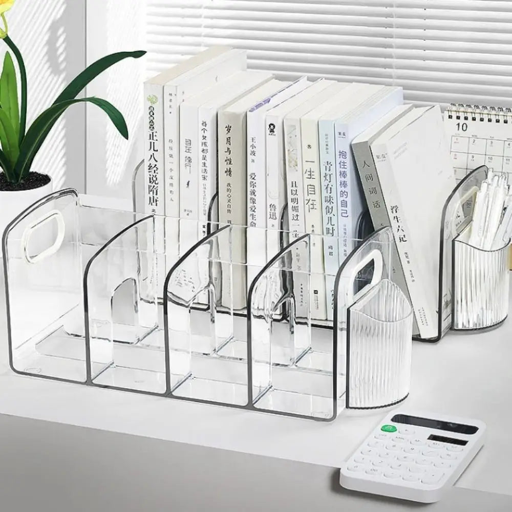 Desktop Organizer Save Space Handle Bookends Durable Transparent Divider Book Stand Simple Display Desk Storage Rack Minimalism