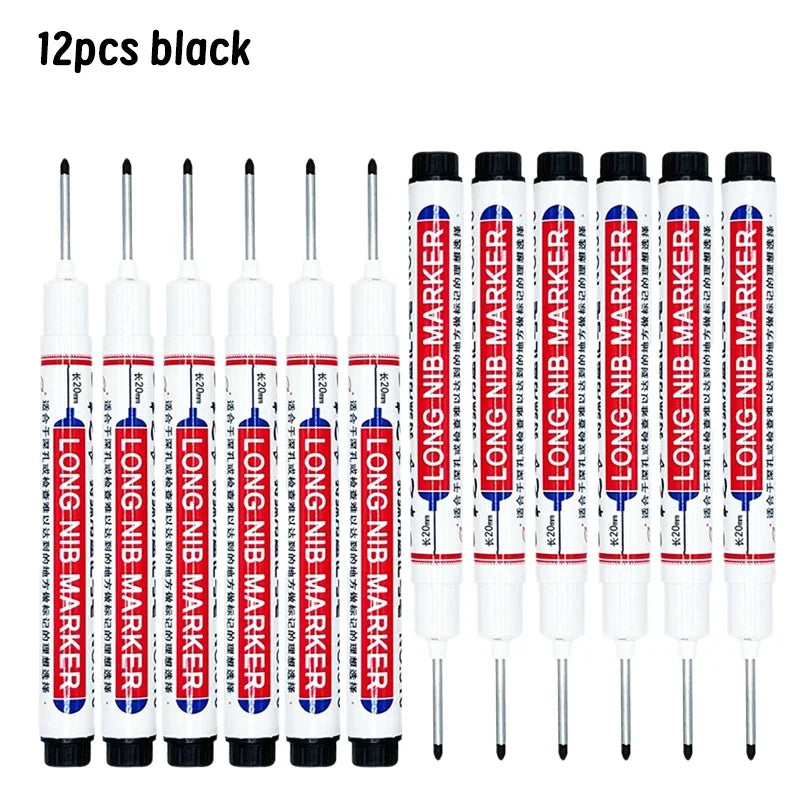 4/12 Pcs Waterproof Long Head Markers Deep Hole Marker Pen for Metal Carpenter Red/Black/Blue/Green Ink Woodworking Tools Marker