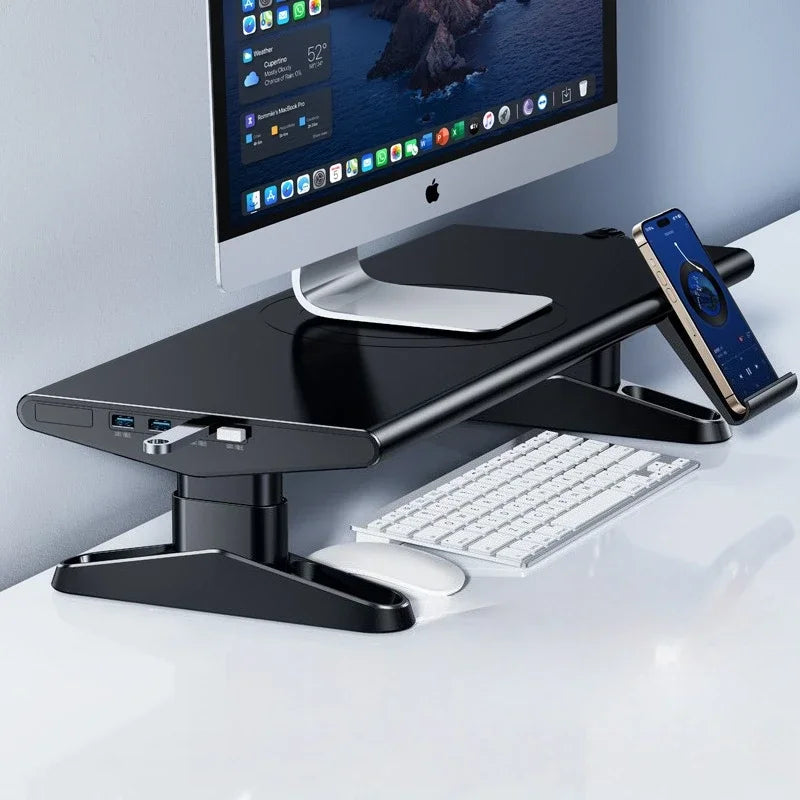 Eary Computer Monitor Stand Riser 4.5-6.3" Height Adjustable with Phone Holder with 4-Port USB 3.0 Type-C for Computer Laptop
