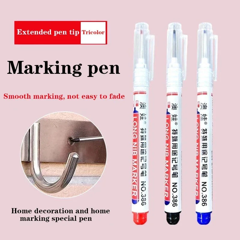 4/12 Pcs Waterproof Long Head Markers Deep Hole Marker Pen for Metal Carpenter Red/Black/Blue/Green Ink Woodworking Tools Marker