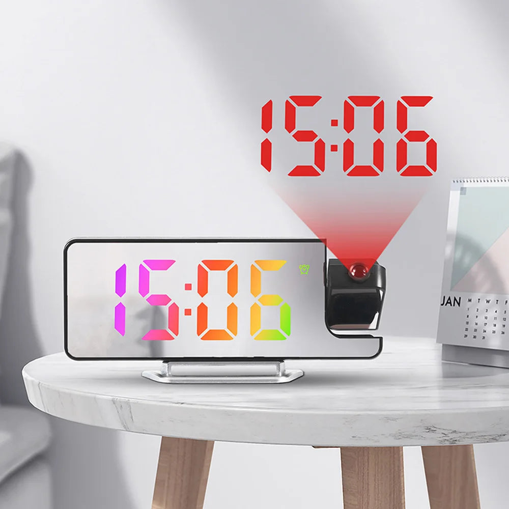 Digital Projector Alarm Clock with Night Light Electric USB 12/24H Display Table LED Clocks for Bedroom Living Room Home Decor