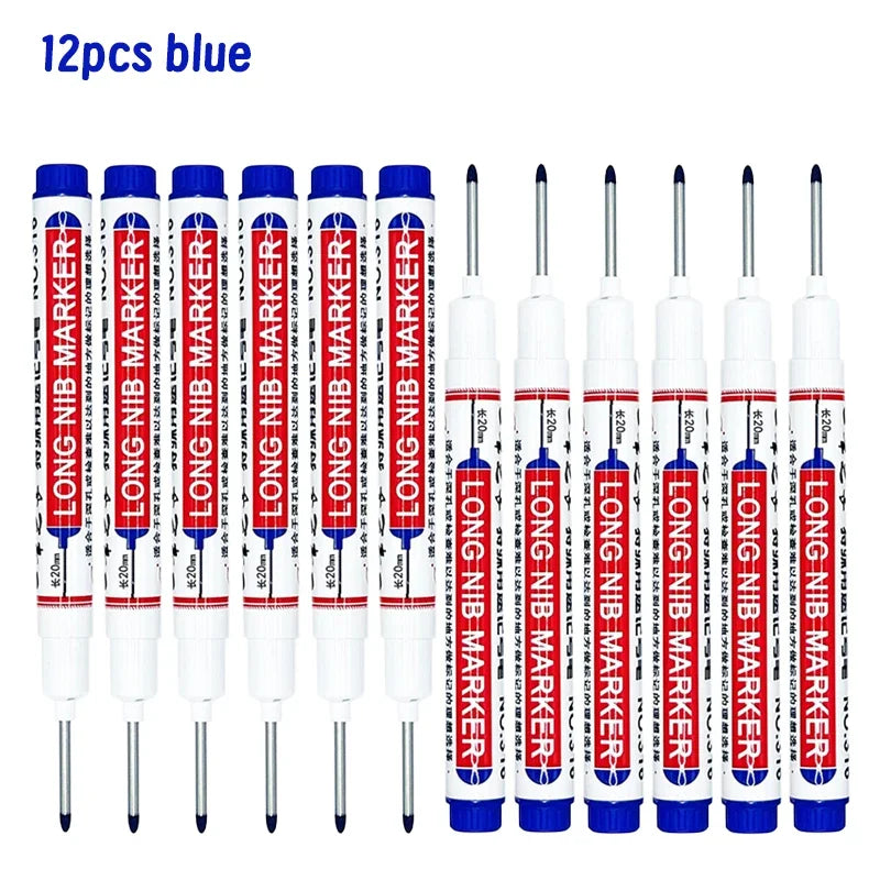 4/12 Pcs Waterproof Long Head Markers Deep Hole Marker Pen for Metal Carpenter Red/Black/Blue/Green Ink Woodworking Tools Marker