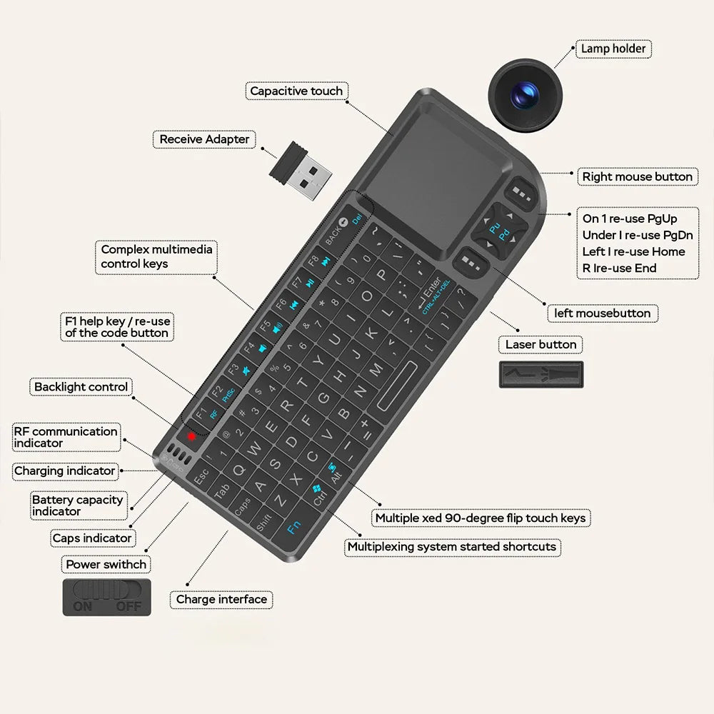 2.4G Wireless Keyboard With 7-color Backlight Touchpad Mouse And Flashligt- Portable Applicable- Perfect For PC Smart TV Box