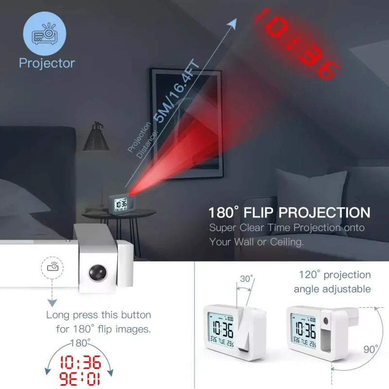 2025 Digital Projection Alarm Clock Rechargeable LED USB Charger Projector Alarm Clock For Office Bedroom Bedside Desktop Clock