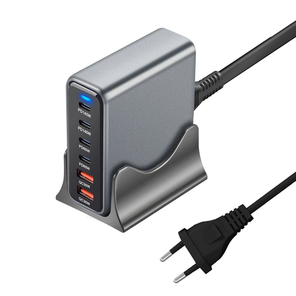 470W 6-Port GaN Desktop Charger - 4C2A USB-C PD Fast Charge for Phones, Tablets & Laptops