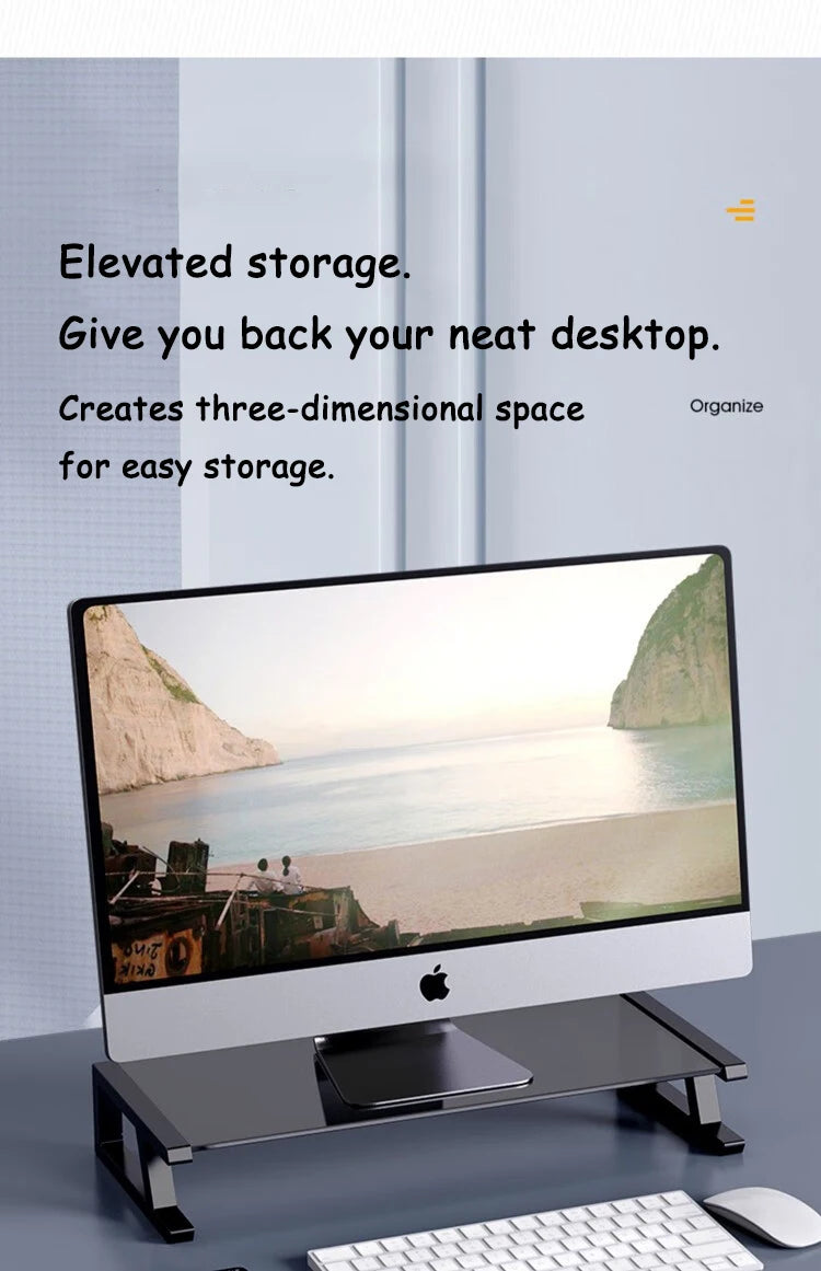 Desk Monitor Stand Riser PC Rack Holder, with 4 USB Ports, Computer Monitor Riser, Desktop Stand and Storage Rack, 20kg Capacity