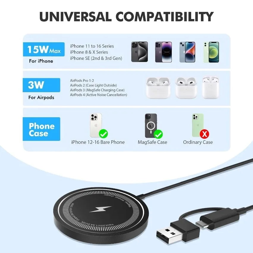 100W For Magsafe Wireless Charger Desk Phone Charge Pad Fast Charging Station For iPhone 17 16 15 14 13 Pro Max AirPods 4/3 Pro