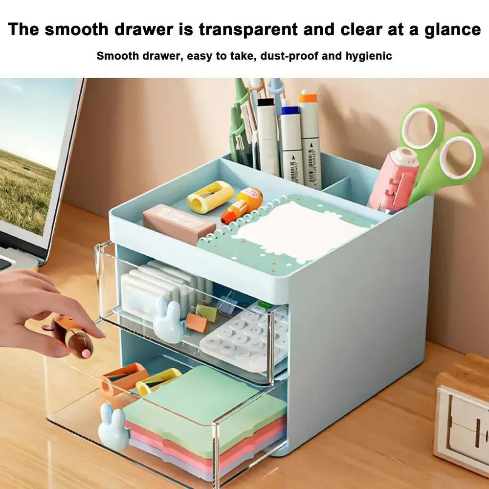 Small Desk Organizer With Drawer, Office Desktop Storage Box Makeup Organizer Business Card/Pen/Pencil/Mobile Phone/Stationery