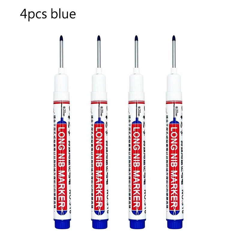 4/12 Pcs Waterproof Long Head Markers Deep Hole Marker Pen for Metal Carpenter Red/Black/Blue/Green Ink Woodworking Tools Marker