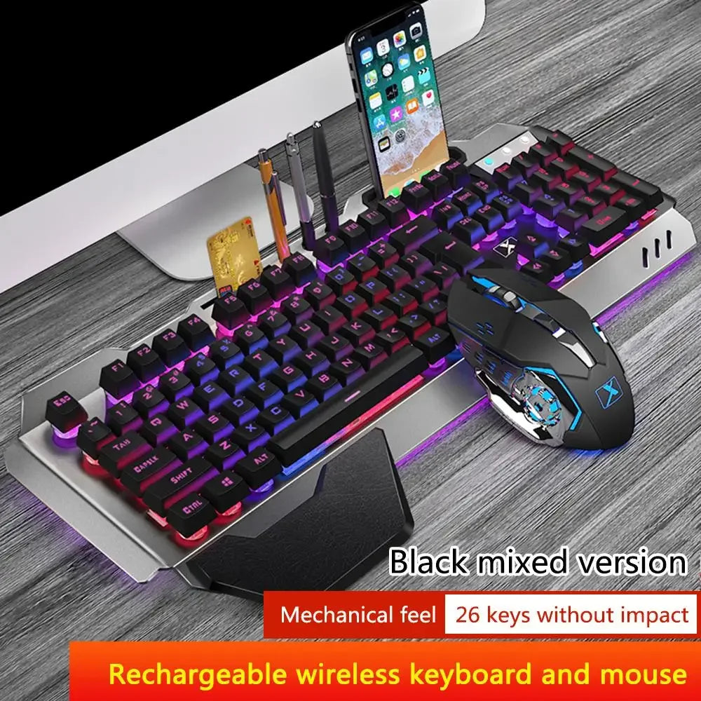 Wireless Gaming Keyboard Mouse with Smartphone Stand Rgb Backlit Metal Panel Bluetooth Gamer Mice Laptop Keyboard Accessories