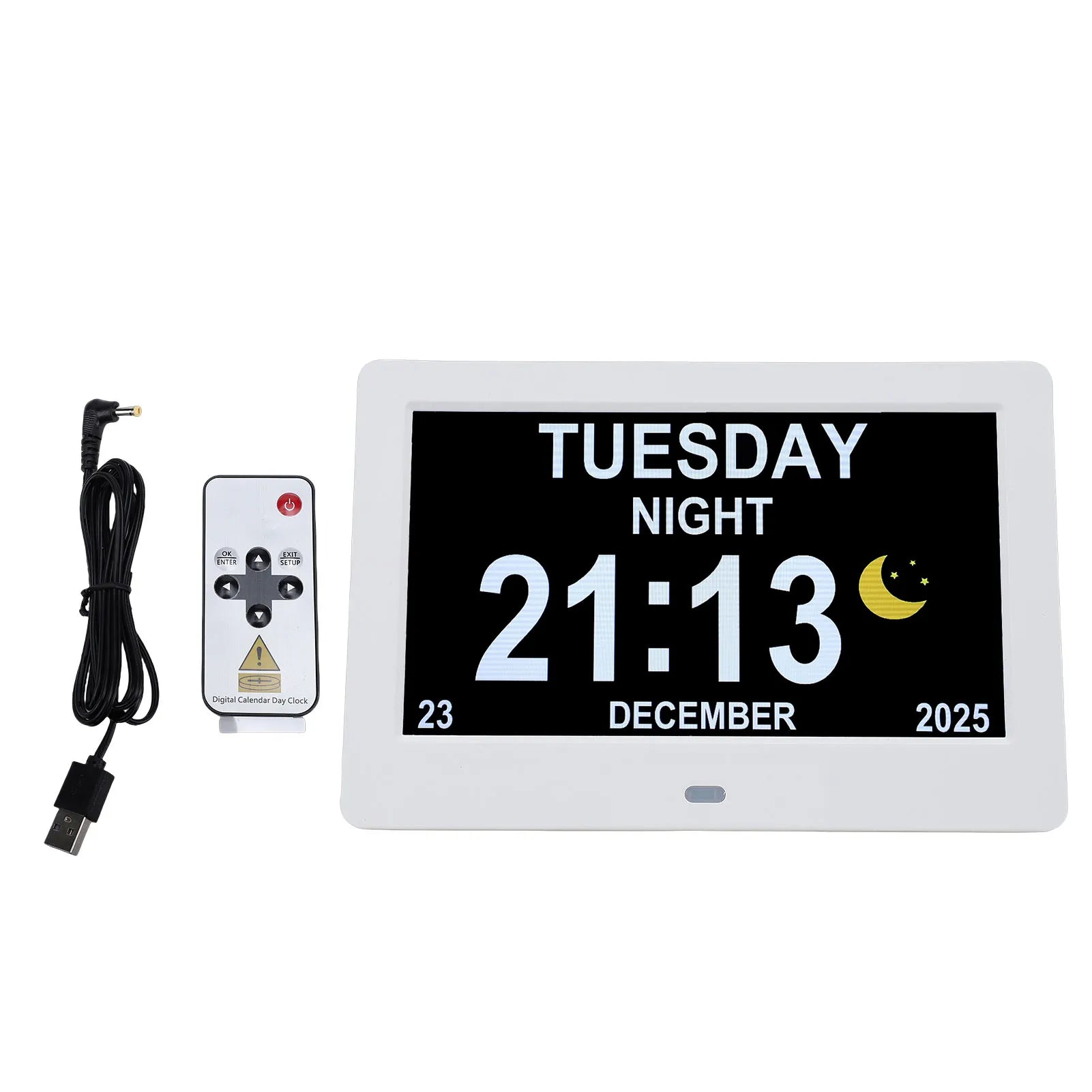 Digital Calendar Clock 7in Large Display Date Time with Reminders Day Night Dimmable Key Remote Control Digital Calendar Clock