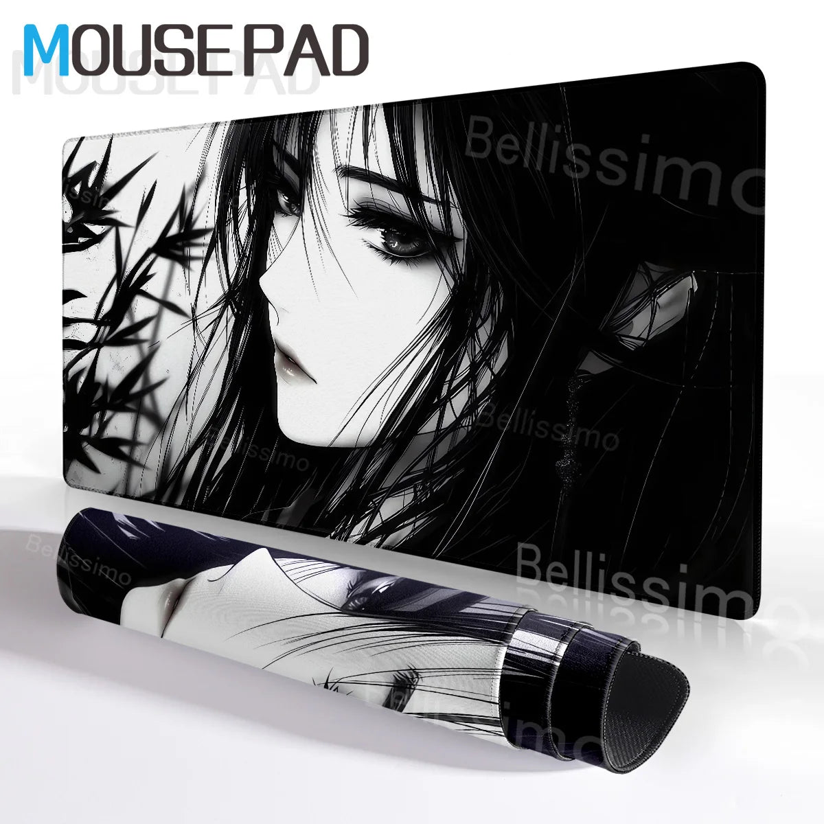 New Black and White Anime Girl Mousepad Large Mouse Pad Office Keyboard Edge Locking Desk Mat PC Gamer Accessories Non-slip Mat