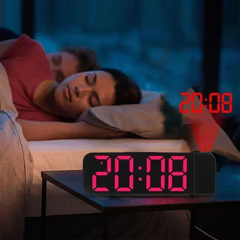 USB Powered Projection Alarm Clock TEMP Date Night Mode Power-off Memory Table Clock 2 Display Modes 12H/24H LED Digital Clock