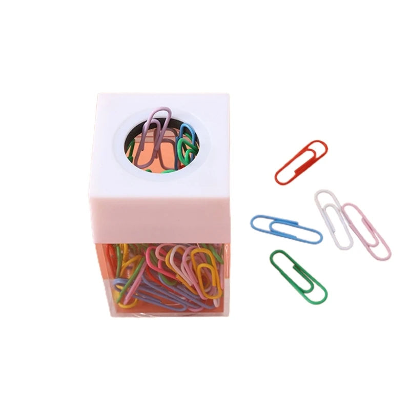 Stationery Holder school Desk Organizer Magnetic Paper Clip Holder with Clips Cute Office Supplies Paper Clip Dispenser Box