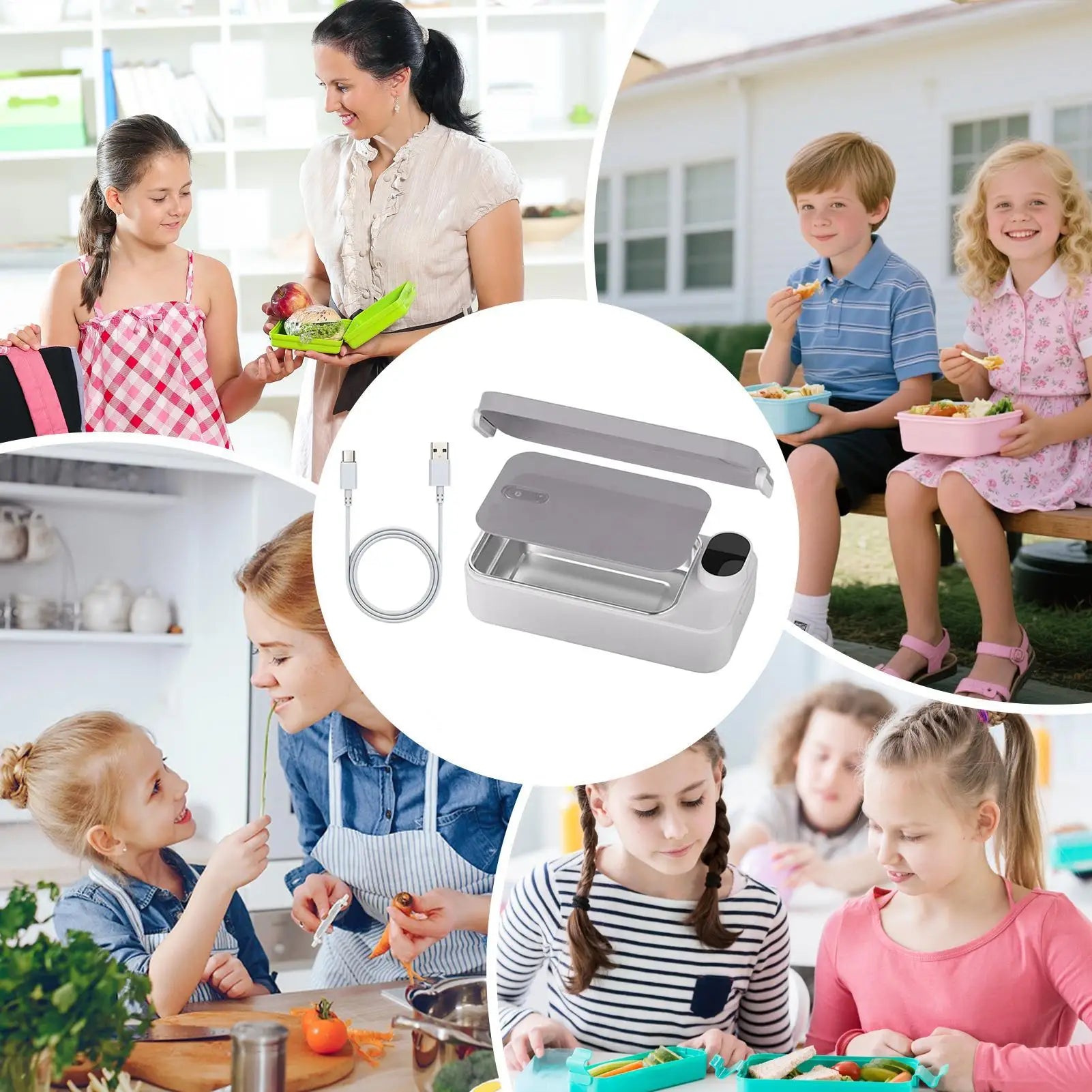 Heated Lunch Box Rechargeable Portable Warmer Portable Electric Lunch Box with Stainless Steel Container for Kids Boys Girls