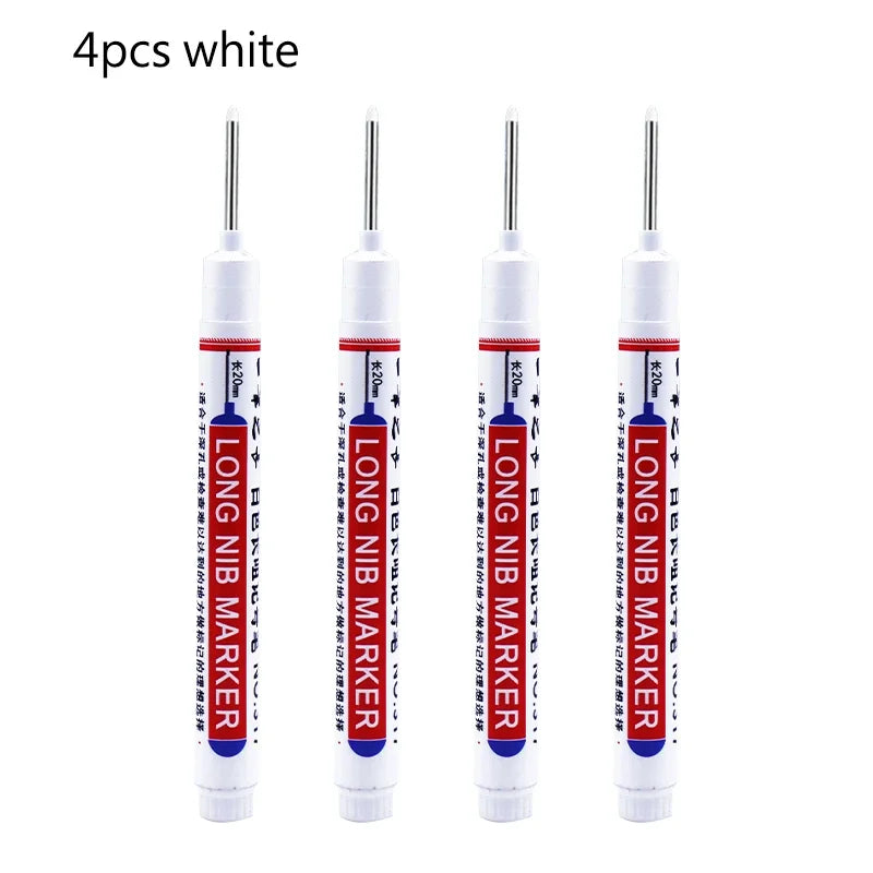 4/12 Pcs Waterproof Long Head Markers Deep Hole Marker Pen for Metal Carpenter Red/Black/Blue/Green Ink Woodworking Tools Marker
