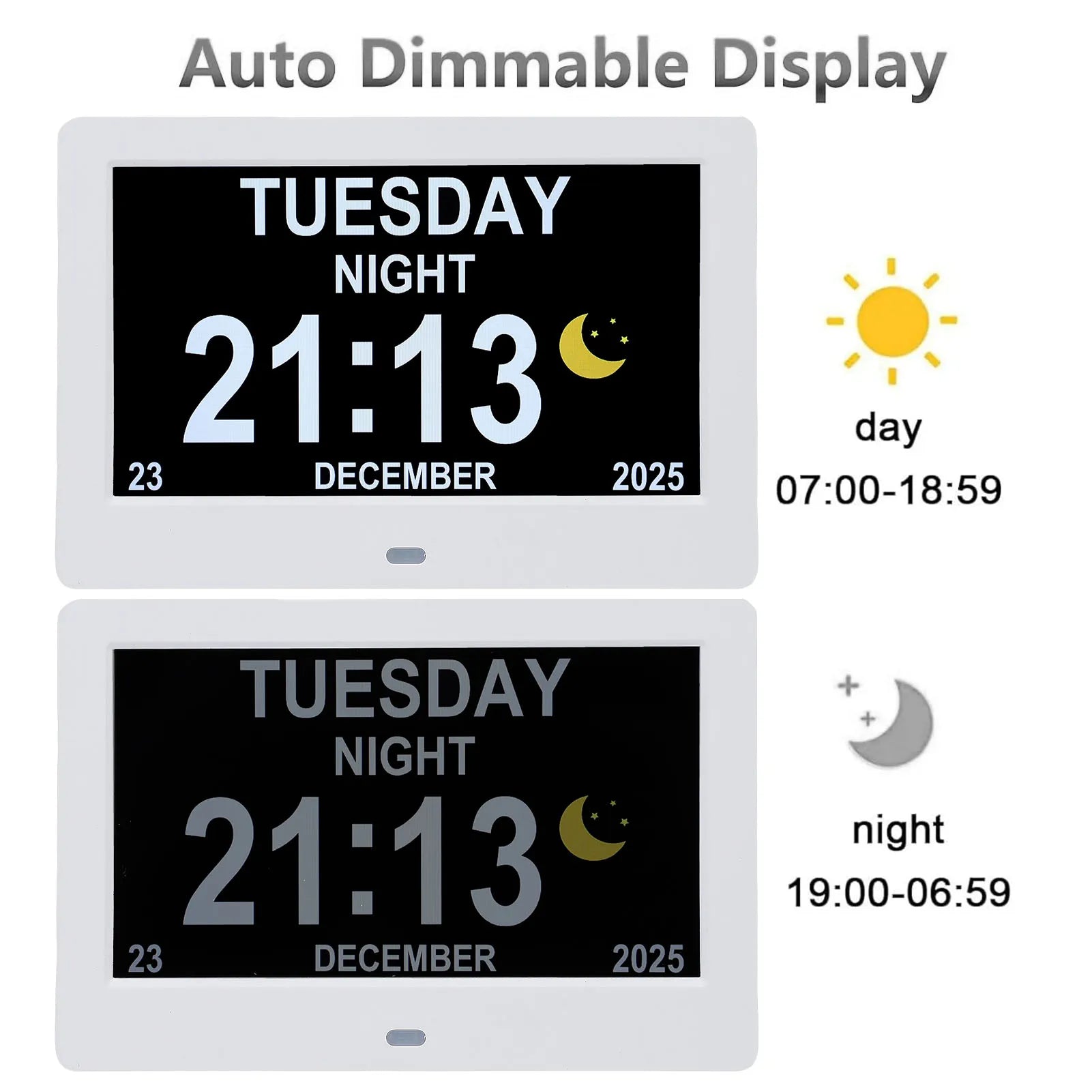 Digital Calendar Clock 7in Large Display Date Time with Reminders Day Night Dimmable Key Remote Control Digital Calendar Clock