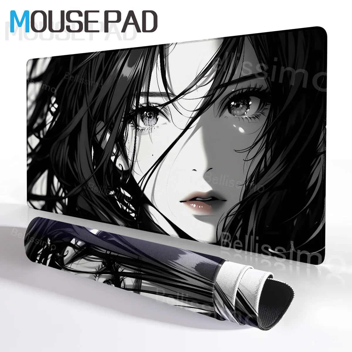 New Black and White Anime Girl Mousepad Large Mouse Pad Office Keyboard Edge Locking Desk Mat PC Gamer Accessories Non-slip Mat