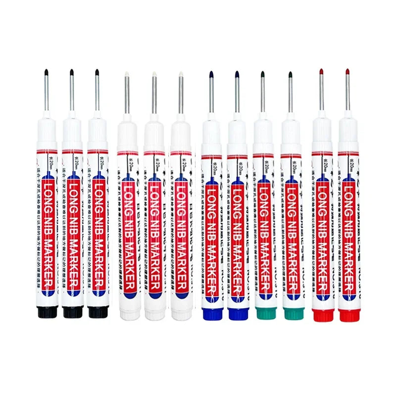 4/12 Pcs Waterproof Long Head Markers Deep Hole Marker Pen for Metal Carpenter Red/Black/Blue/Green Ink Woodworking Tools Marker
