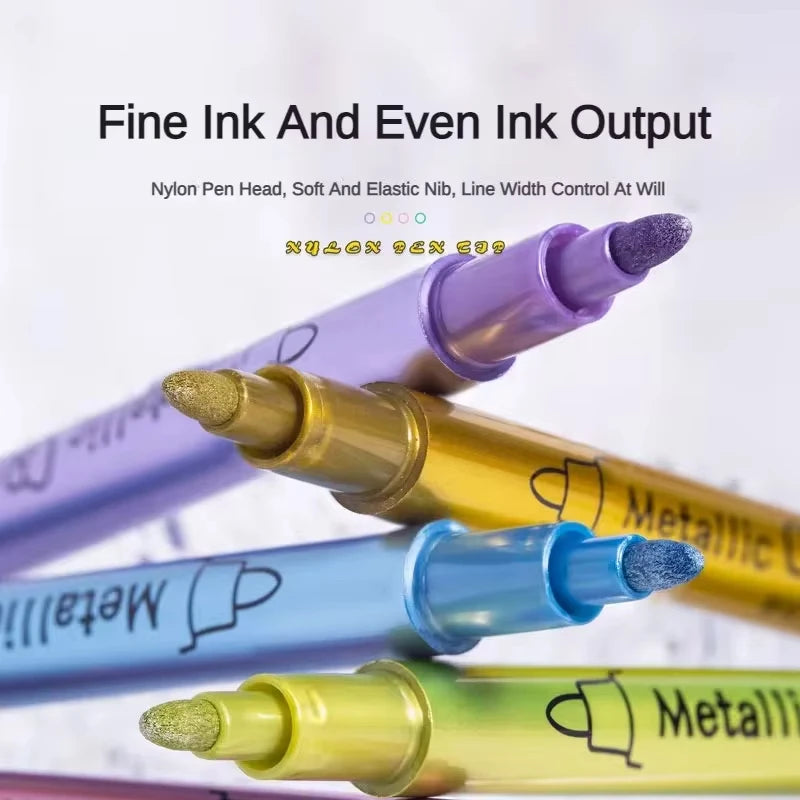 12 Colors Metallic Markers Pens Permanent Art Marker for Manga Crafts Scrapbooking Metal Rock Painting Stationery School Supplie