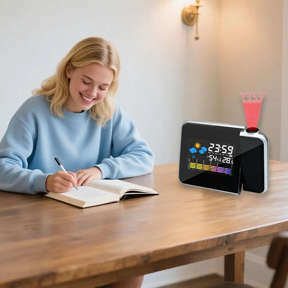 Projection Clock LED Color Screen Weather Forecast Clock Electronic Clock Perpetual Calendar Weather Projection Alarm Clock