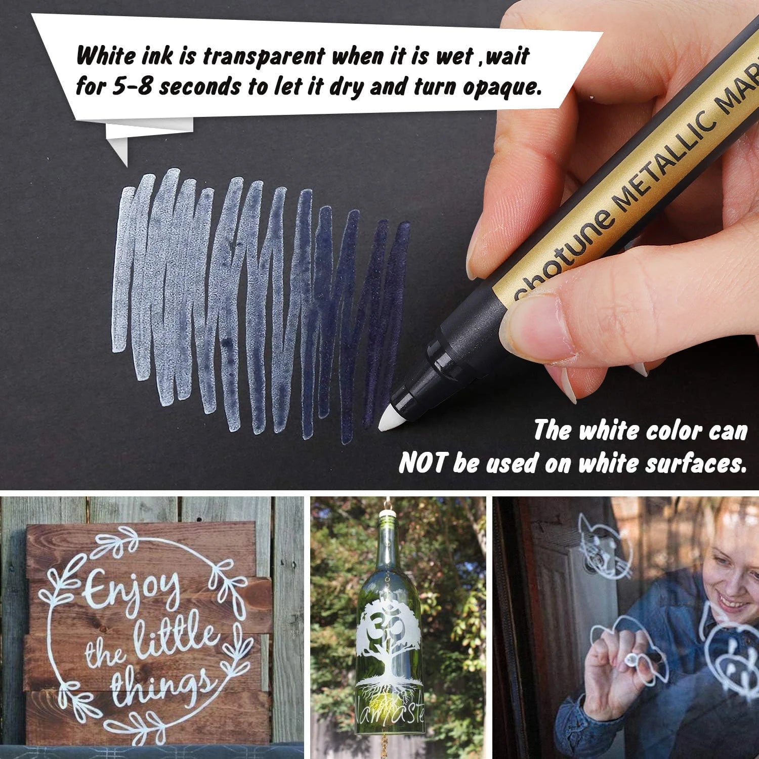 Metallic Marker Pens - Set of 20 Medium Point Metallic Markers for Rock Painting, Black Paper, Card Making, Scrapbooking Crafts,