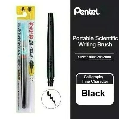 PENTEL Scientific Writing Portable Brush Pen Soft - tipped Calligraphy Practice Pen Refillable Ink Small Regular Script