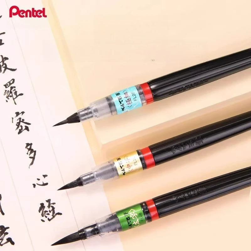 PENTEL Scientific Writing Portable Brush Pen Soft - tipped Calligraphy Practice Pen Refillable Ink Small Regular Script