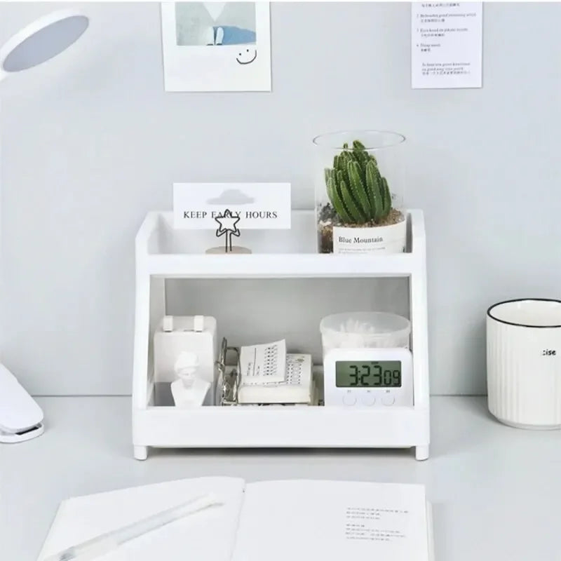 White Double Tier Desktop Storage Organiser Display Shelf  stationery  stationary  stationary organizer  office supplies
