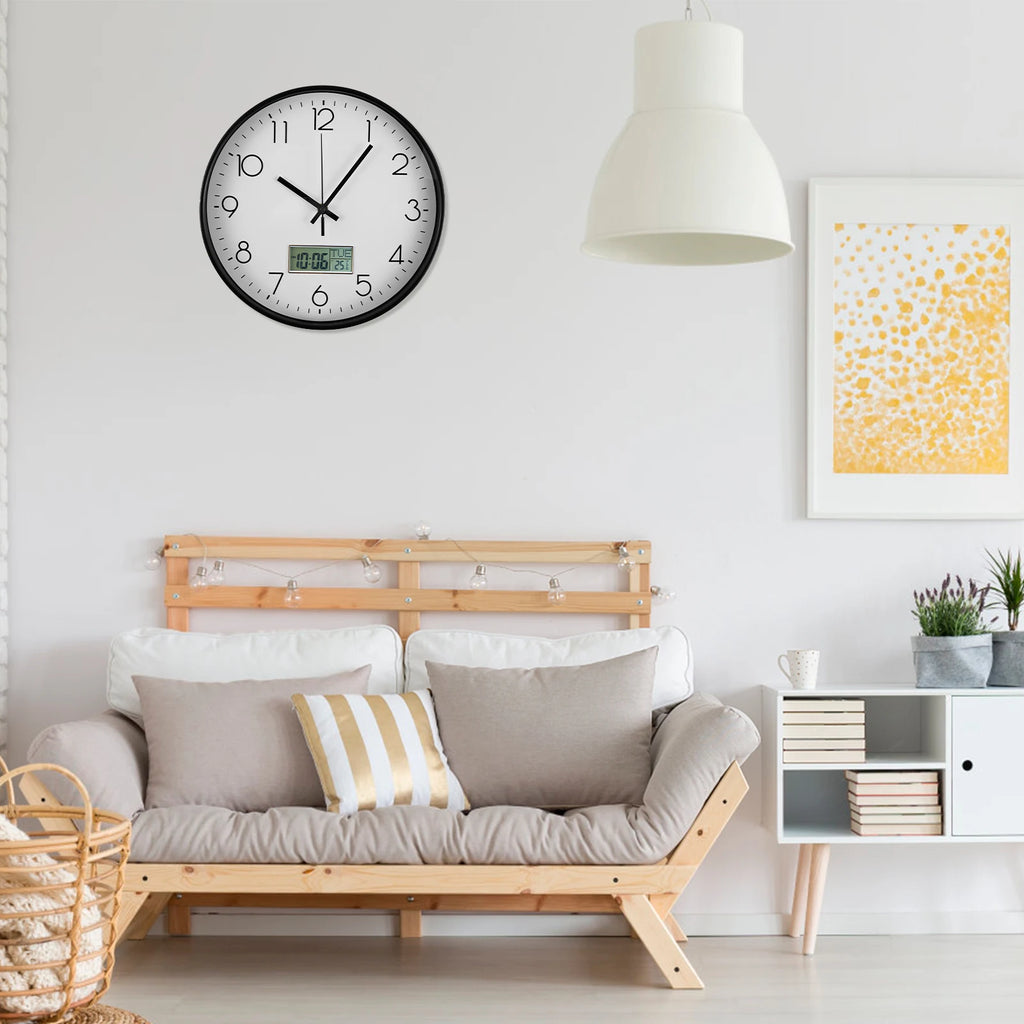 11.6 Inch Round Wall Clocks Battery Operated Wall Clock with Perpetual Calendar and F° Temperature Display for Home Decor