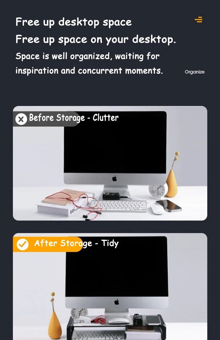 Desk Monitor Stand Riser PC Rack Holder, with 4 USB Ports, Computer Monitor Riser, Desktop Stand and Storage Rack, 20kg Capacity