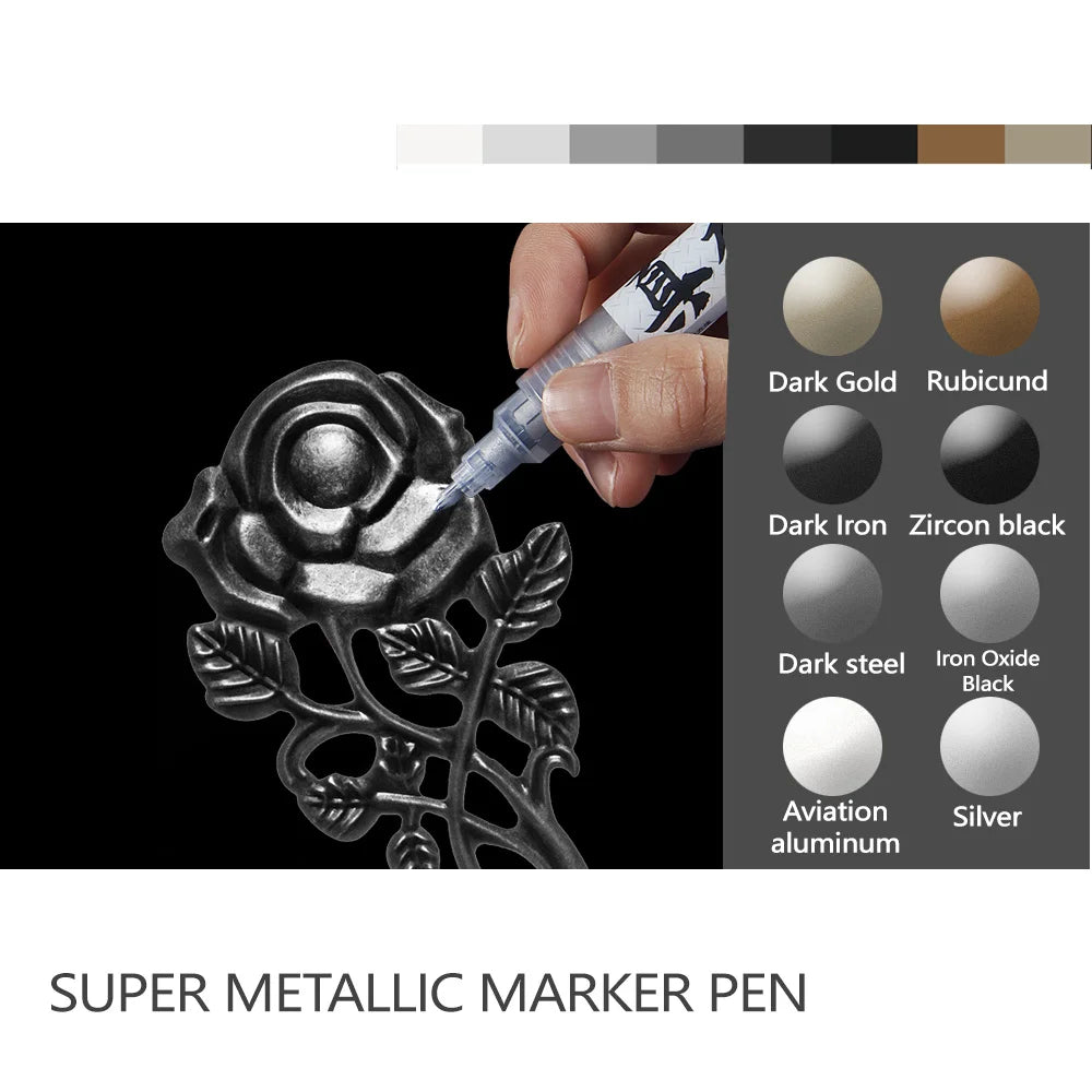 8 Colors Set Metallic Marker Pen 1mm DIY Reflective Paint Pen Permanent Gold SILVER Marker Touch Up, Model Painting, Marking