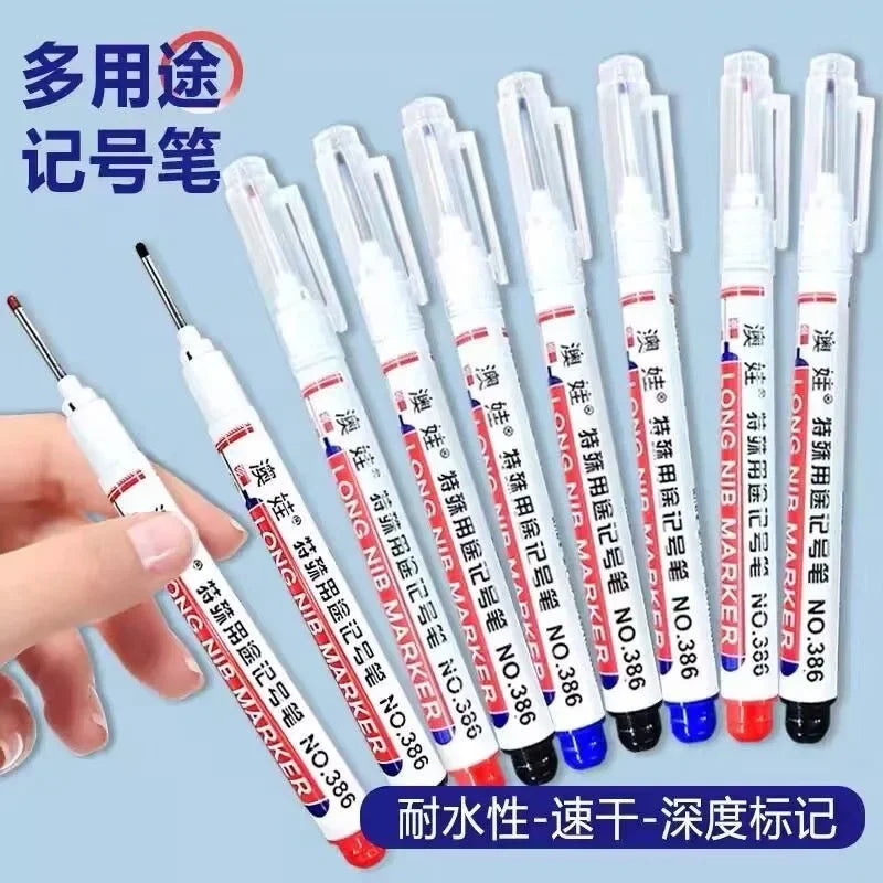 4/12 Pcs Waterproof Long Head Markers Deep Hole Marker Pen for Metal Carpenter Red/Black/Blue/Green Ink Woodworking Tools Marker